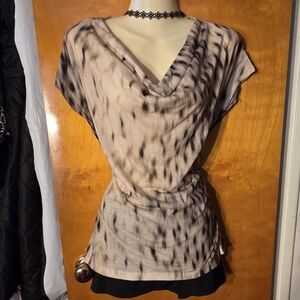 Kenneth Cole New York Beige and Dark Brown Drape Blouse